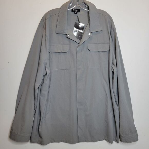 NEW 5XL SEERSUCKER DRY BREATHABLE LONG SLEEVE GRAY SNAP BUTTON DOWN SHIRT NWT - Picture 2 of 8